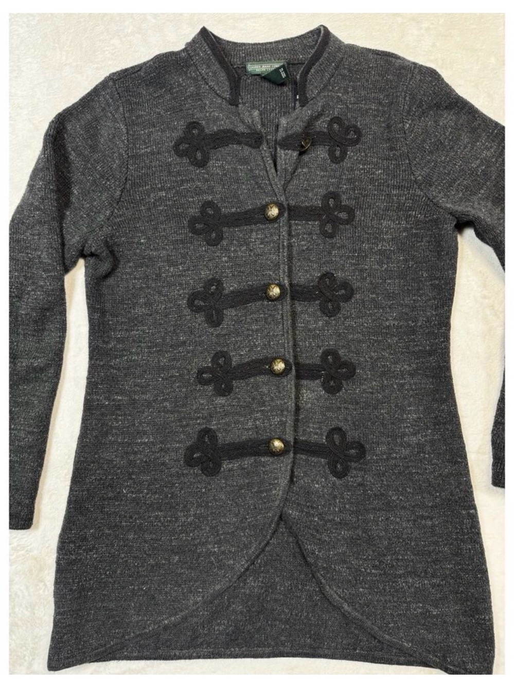Vintage Ralph Lauren Gray Military-Style Knit Sweater Jacket